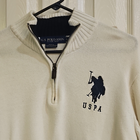 U.S. Polo Assn. Unisex Vintage YTK Off-White Zip-Up Sweater Large - Picture 8 of 14